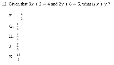 Act Example Math Questions - Algebra 2