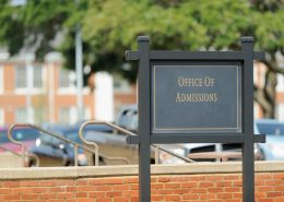 sign for the admissions office at a college
