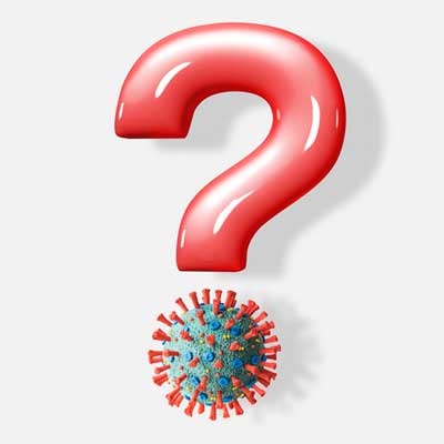 question mark with coronavirus as the dot